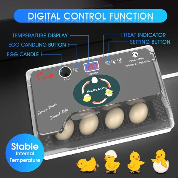 12 full-automatic chicken, duck and bird egg incubators Automatic egg turning intelligent constant temperature incubator - Image 3