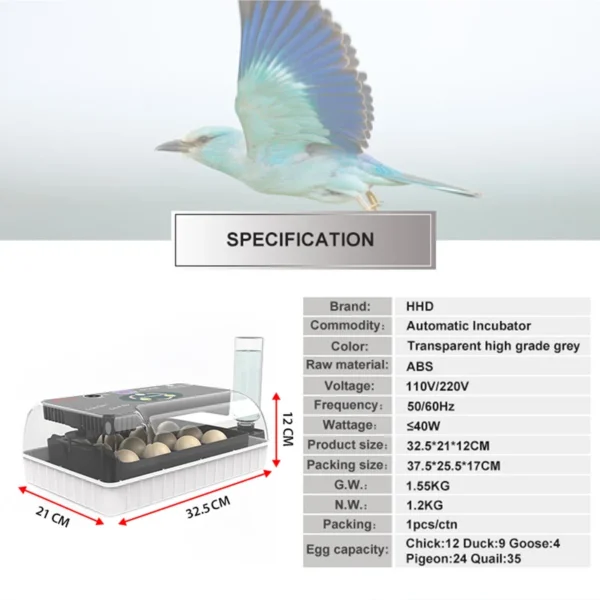 12 full-automatic chicken, duck and bird egg incubators Automatic egg turning intelligent constant temperature incubator - Image 2